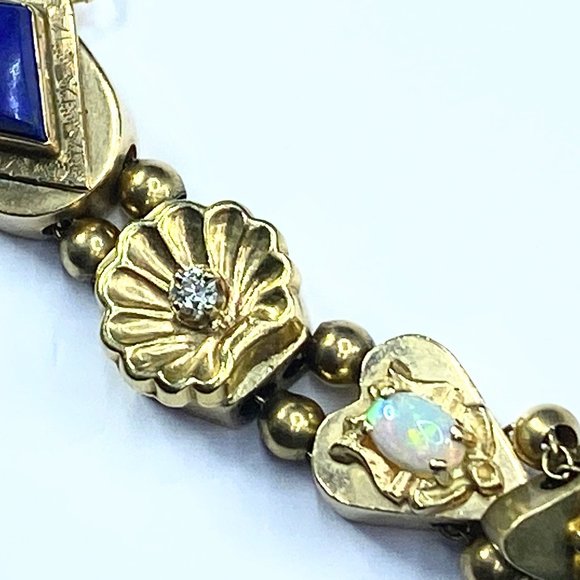 14K yellow gold gemstone sliding Charm bracelet 7" 26.4gm JR7551 - Picture 3 of 12